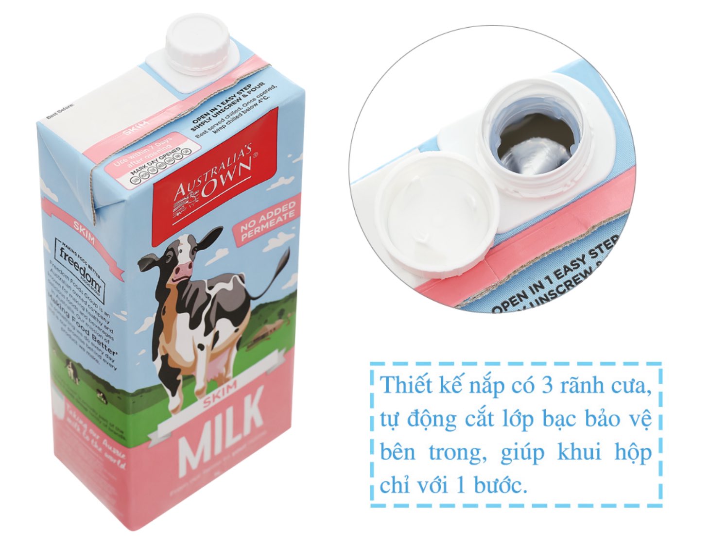 Sữa tươi Australia's Own Skim không béo hộp 1L
