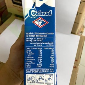 hàm lượng dinh dưỡng có trên mỗi 100ml sữa tươi CowHead nguyên kem